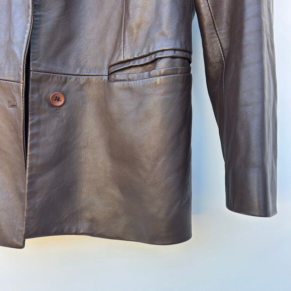 Vintage 90s Y2K Italian Leather Blazer Jacket Chocolate Brown 42 Size 8 Tailored - Picture 7 of 11